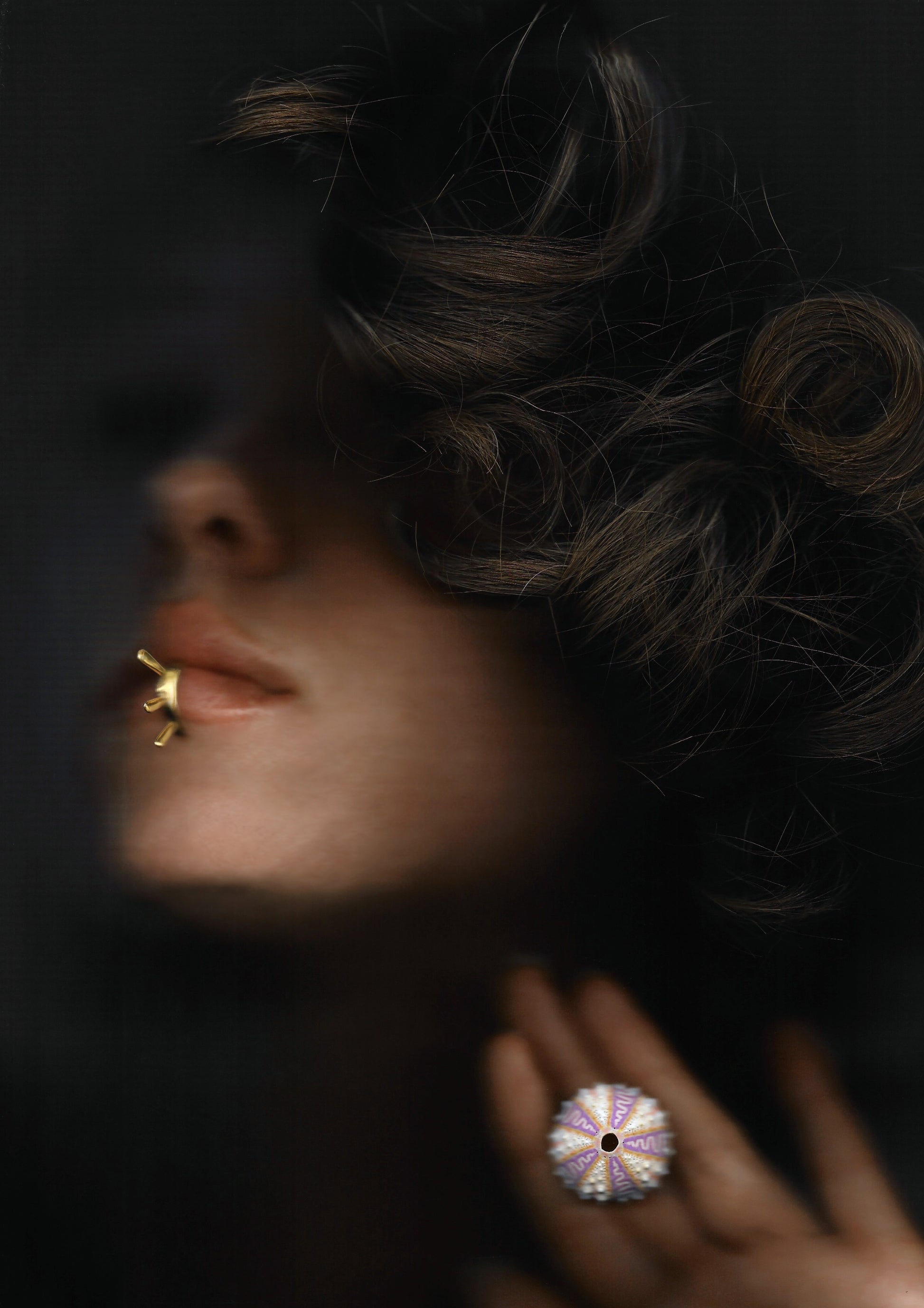 Violette Stehli gold vermeil lip cuff made from casts of sea urchin spines.
