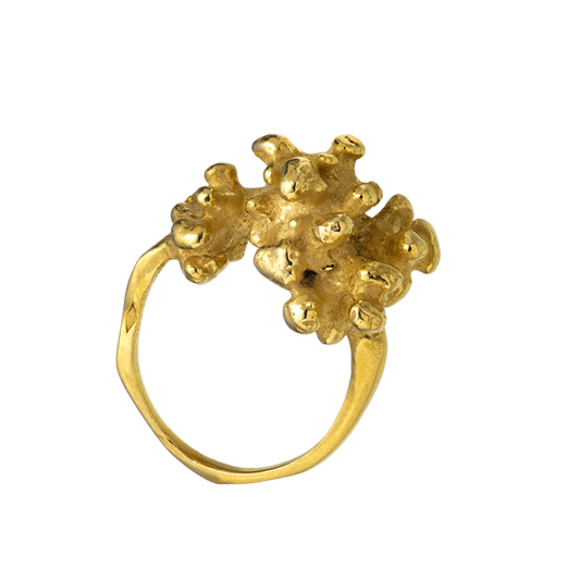 An 18-karat Responsible Jewellery Council certified gold coral ring. Hanndmade using the lost-wax casting technique. The piece of coral has been reproduced in gold. Handmade by Violette Stehli.