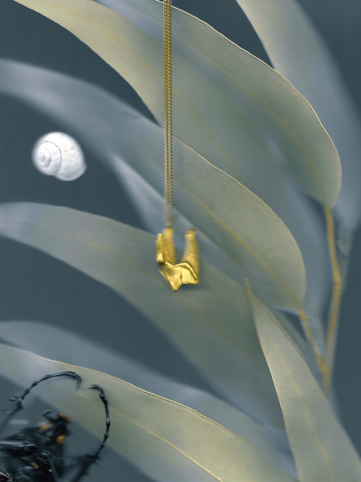 18-karat gold pendant charm cast from a wolf's tooth on a rolo-link chain. Handmade by Violette Stehli.