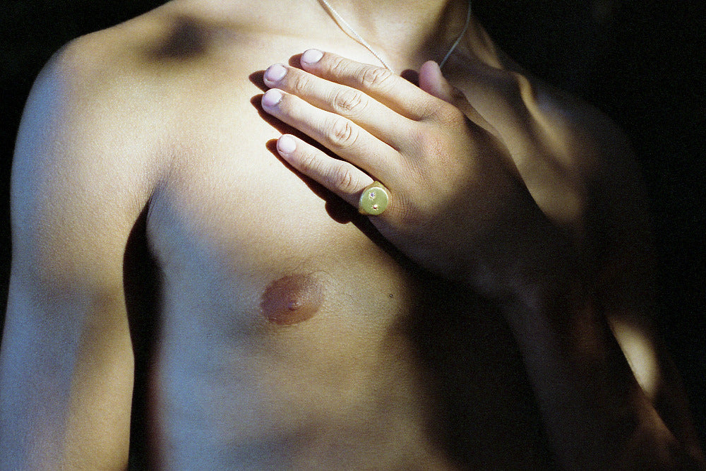 Ulysse wearing Violette Stehli Medium Rough-Cut signet ring. Photo by Angélique Stehli.