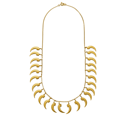 A 24-karat gold vermeil necklace made from casts of bat-claws found in Australia. Handmade by Violette Stehli using the lost wax casting technique.