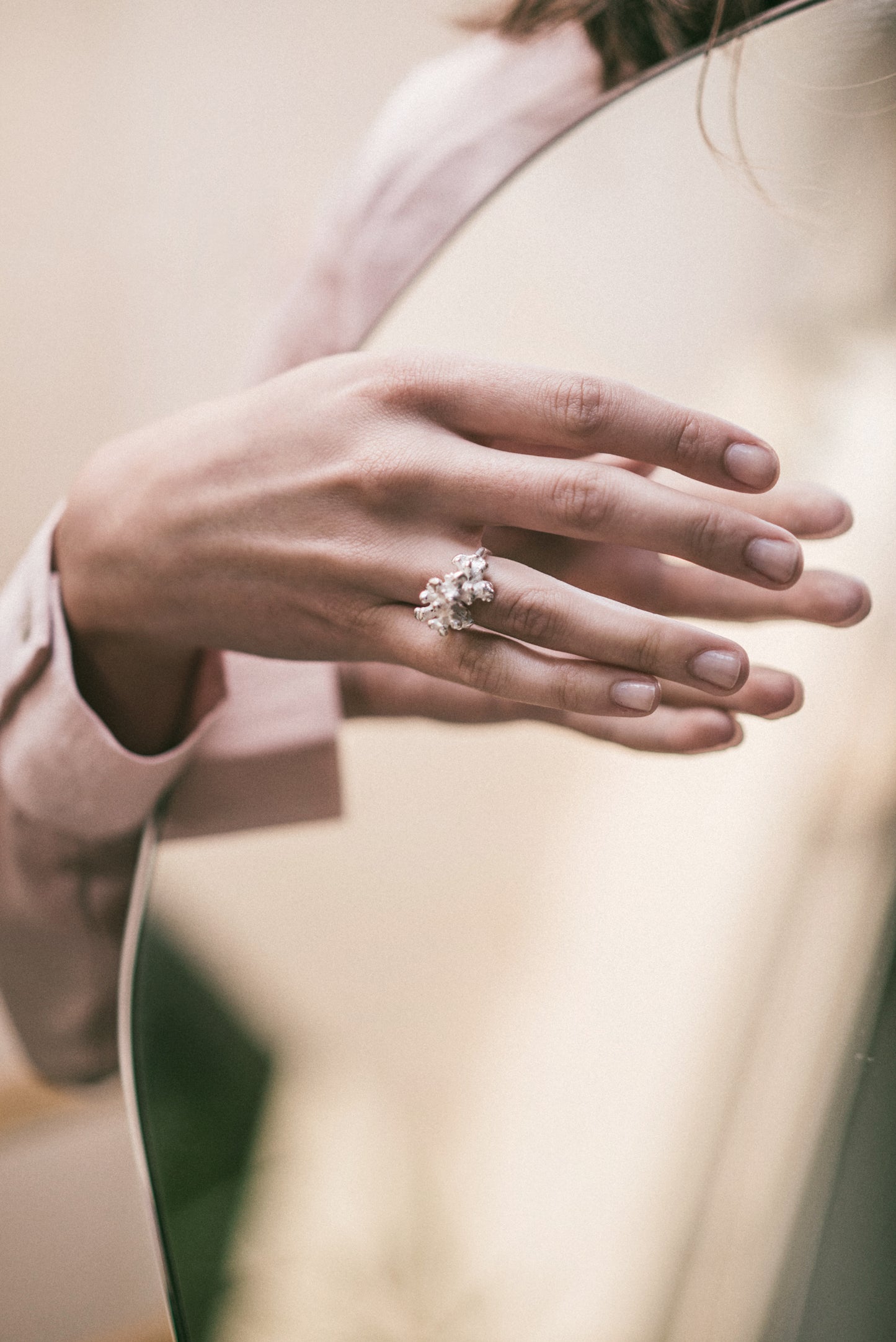 A sterling silver ring cast from coral fragments made by Violette Stehli. Photo by Cécile Chabert.