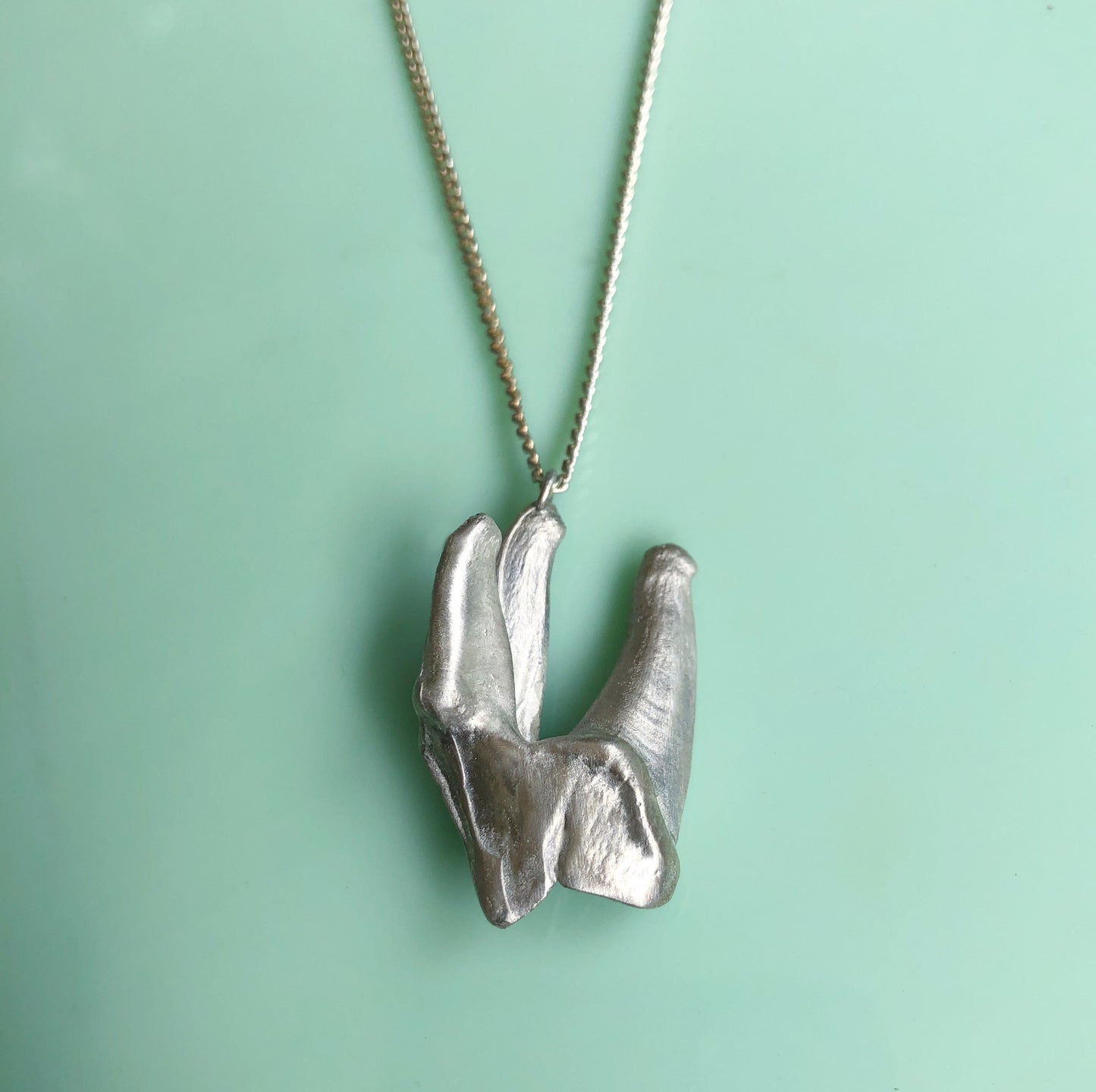 sterling silver pendant charm cast from a wolf's tooth on a rolo-link chain. Handmade by Violette Stehli.