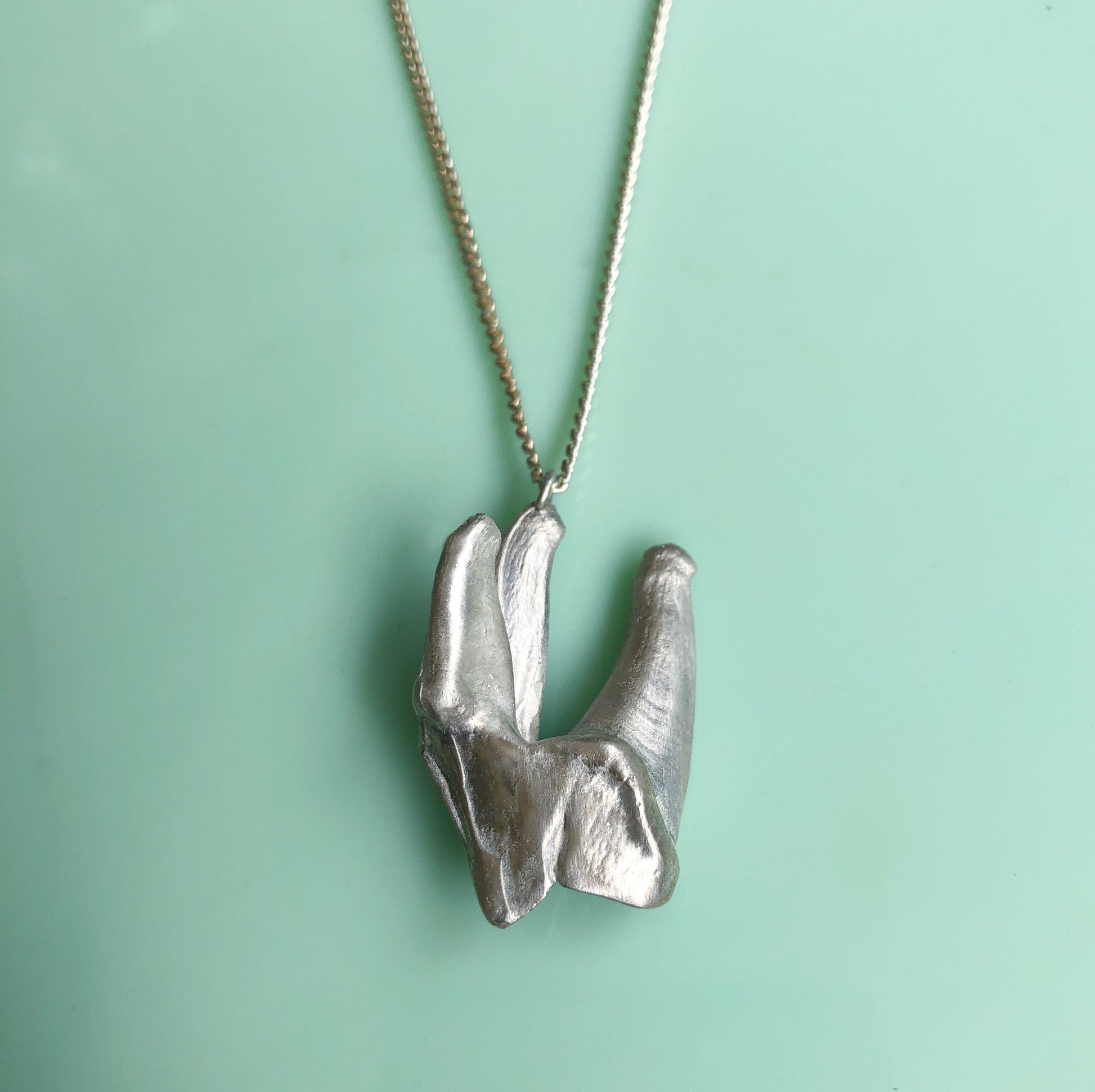 sterling silver pendant charm cast from a wolf's tooth on a rolo-link chain. Handmade by Violette Stehli.